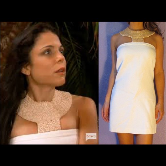 New Alice + Olivia Cleopatra goddess beaded collar halter column mini dress